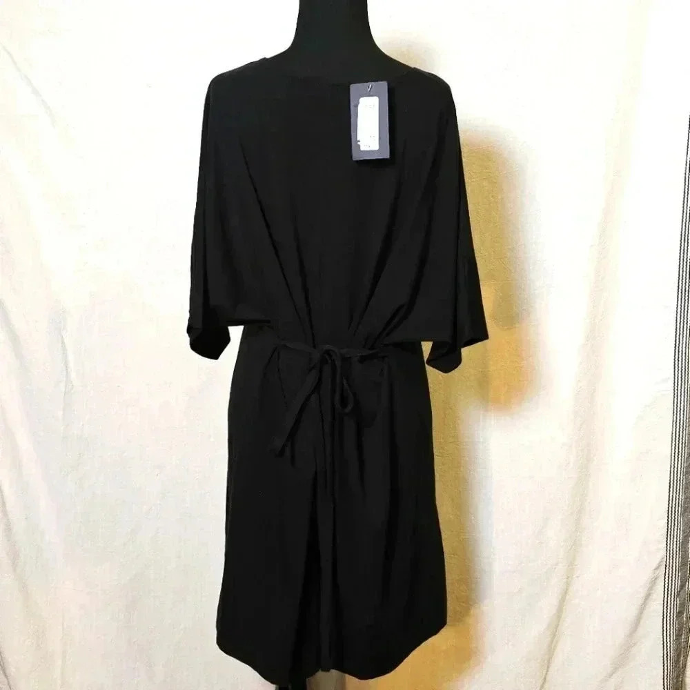Bryn Walker V Neck‎ Tie Back Sheath Black Dress Lagen Look SZ XS USA - Picture 6 of 14